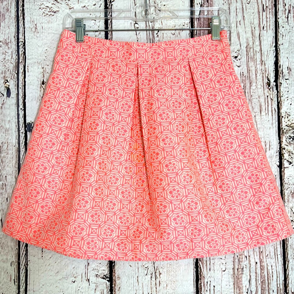 Pim+Larkin Pleated Pink Floral Lined Mini Skirt Size Small EUC